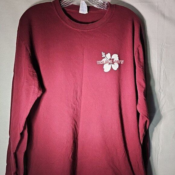 Trader Joe's Unisex Long Sleeve Hibiscus Logo Shirt Large Burgundy - Preowned - Picture 1 of 11
